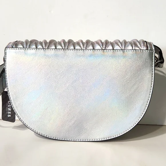 NEW! GUESS Metallic Silver Mini Shoulder Bag with Crossbody Strap - Picture 4 of 16